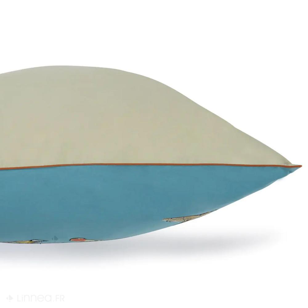 Parure de lit 140x200 cm taie 50x70 cm percale de coton SUR UN FIL bleu horizon 2 pièces