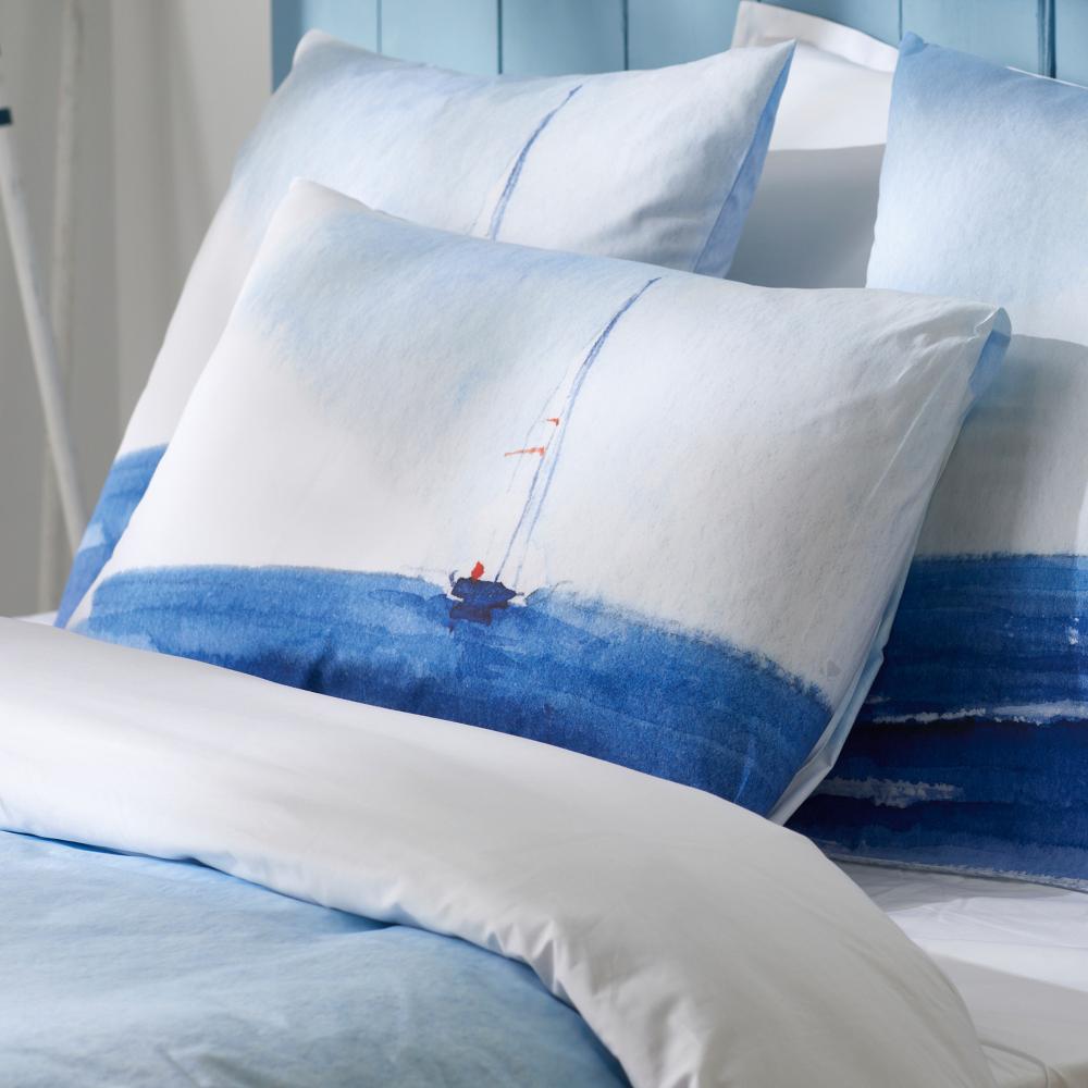 Parure de lit 140x200 cm 50X70 cm percale REGATE bleu 2 pièces