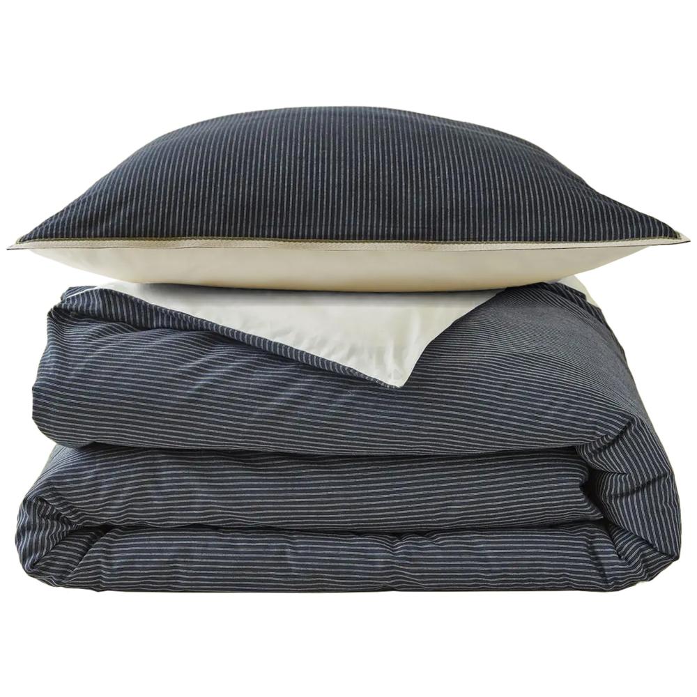 Parure de lit 2 pièces : housse 160x210 cm et taie 50x70 cm 100% coton BRIXTON à rayures noires