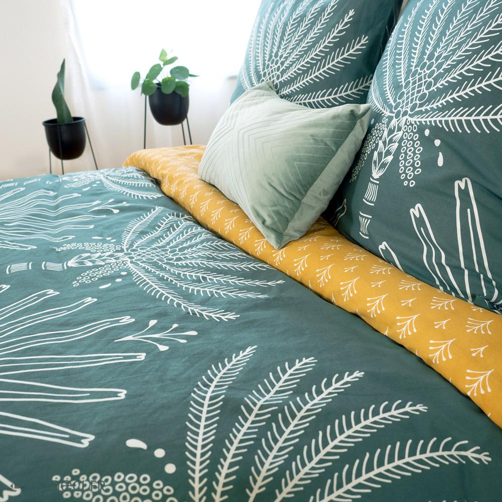 Parure de lit 240x220 cm coton bci adouci MAZIA vert 3 pièces
