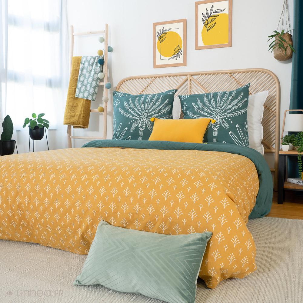 Parure de lit 240x220 cm coton bci adouci MAZIA vert 3 pièces