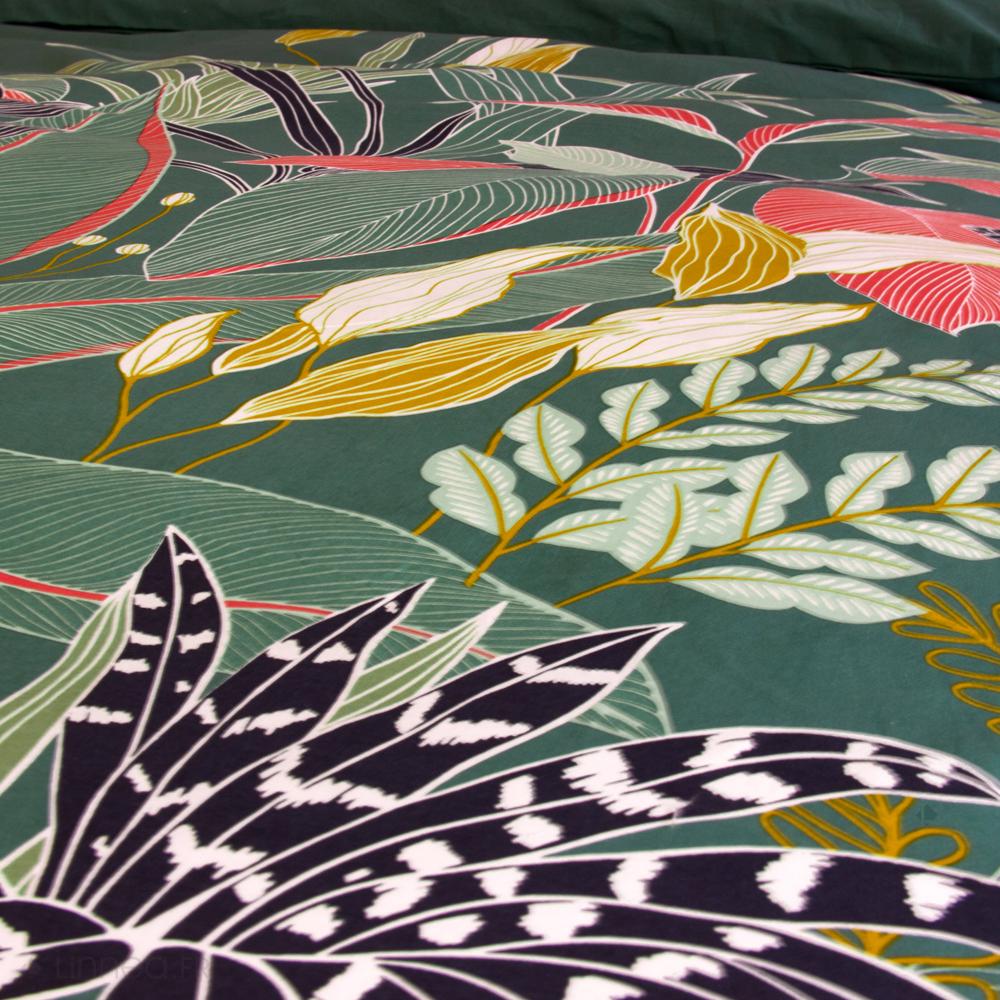 Parure de lit 260x240cm en coton GIGAJUNG vert motif tropical 3 pièces