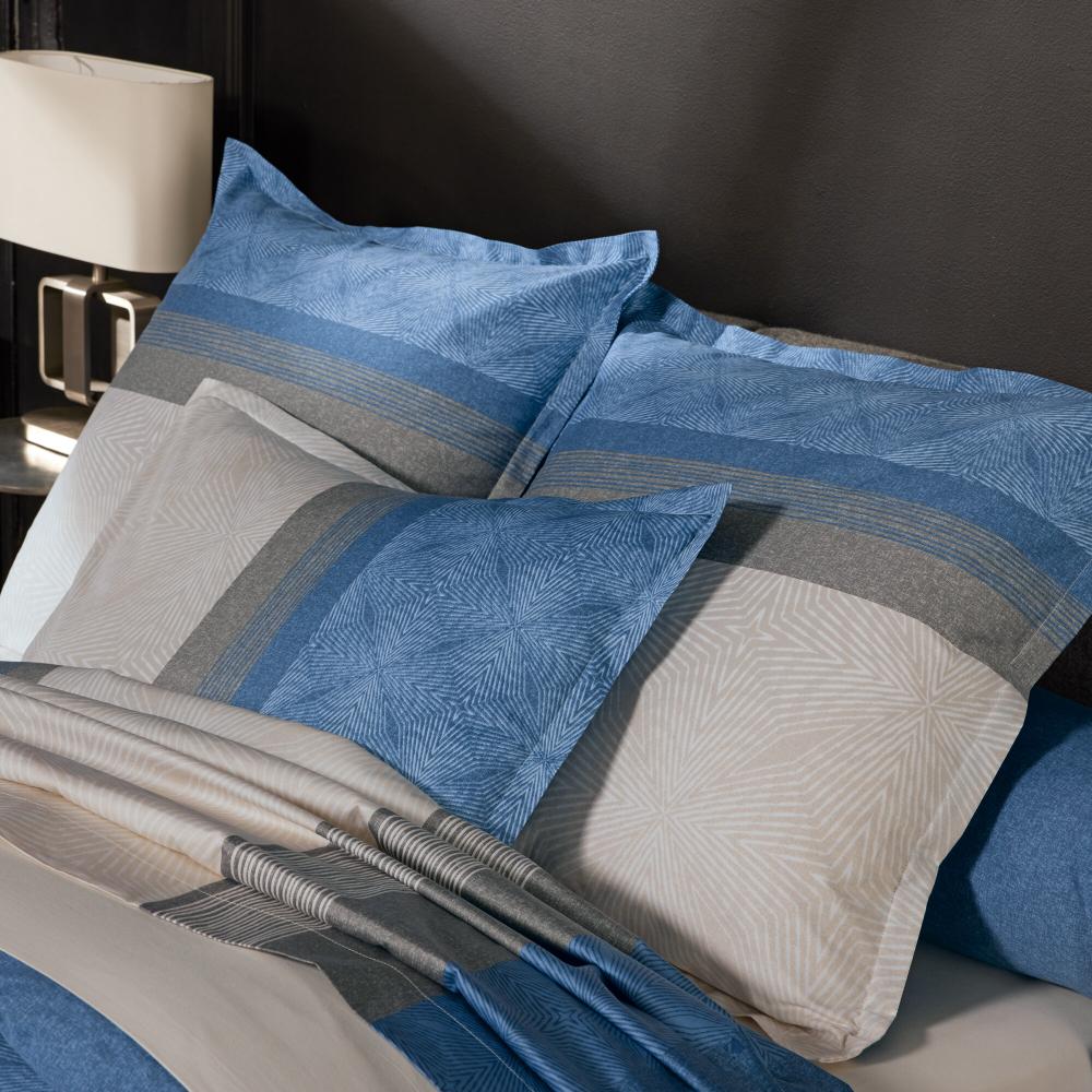 Parure de lit 280x240 cm 65x65 cm en satin de coton TIAGO indigo