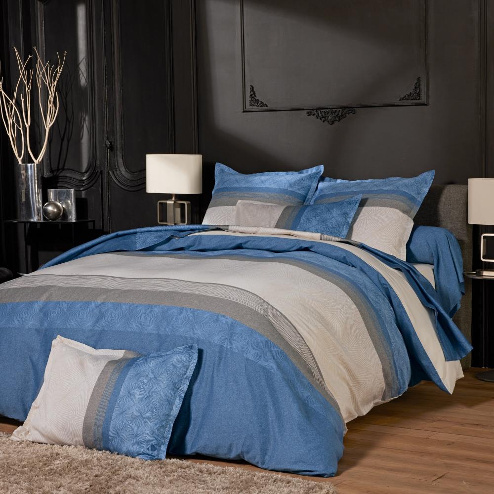 Parure de lit 280x240 cm 65x65 cm en satin de coton TIAGO indigo