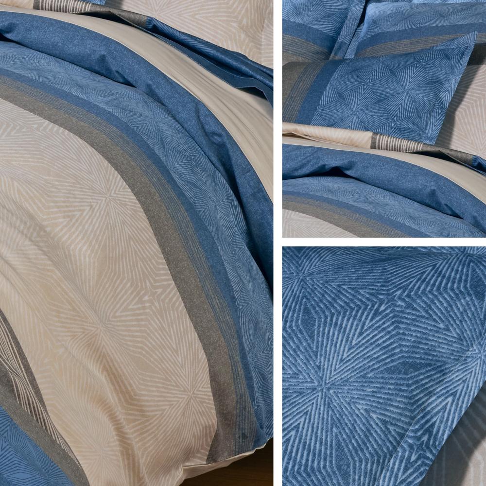 Parure de lit 280x240 cm 65x65 cm en satin de coton TIAGO indigo