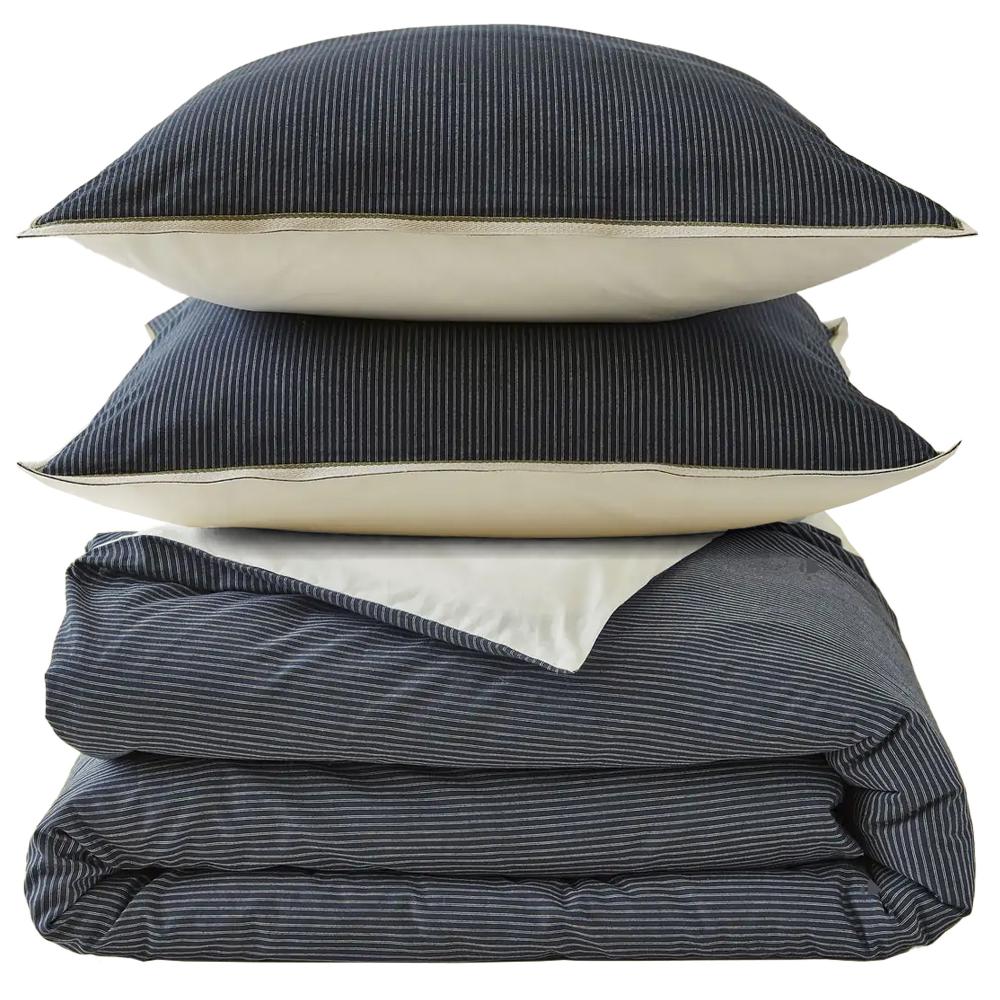 Parure de lit 3 pièces : housse 250x220 cm et taies 65x65 cm 100% coton BRIXTON à rayures noires