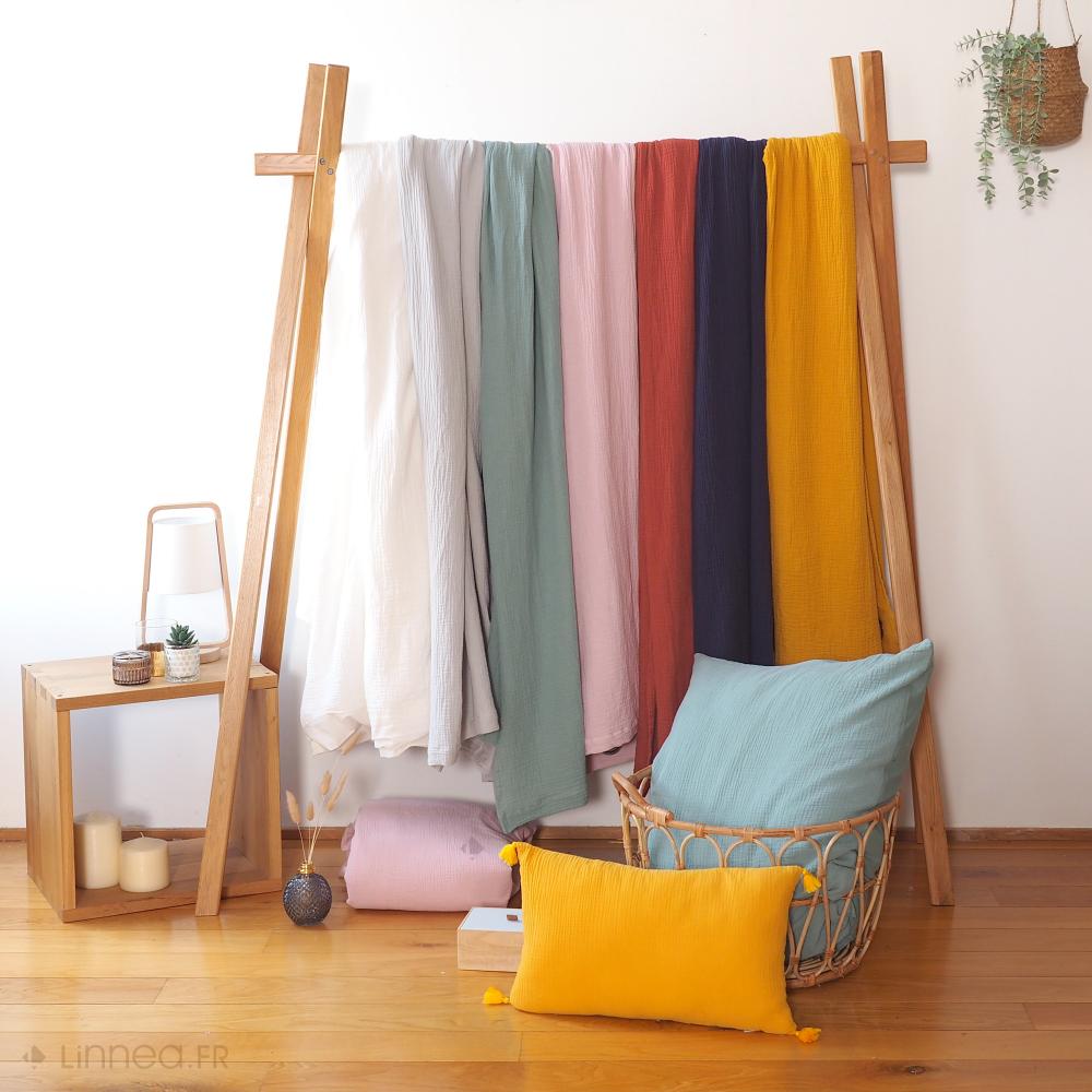 Parure de lit 140x200 cm double gaze de coton GAZGAZ vert amande 2 pièces