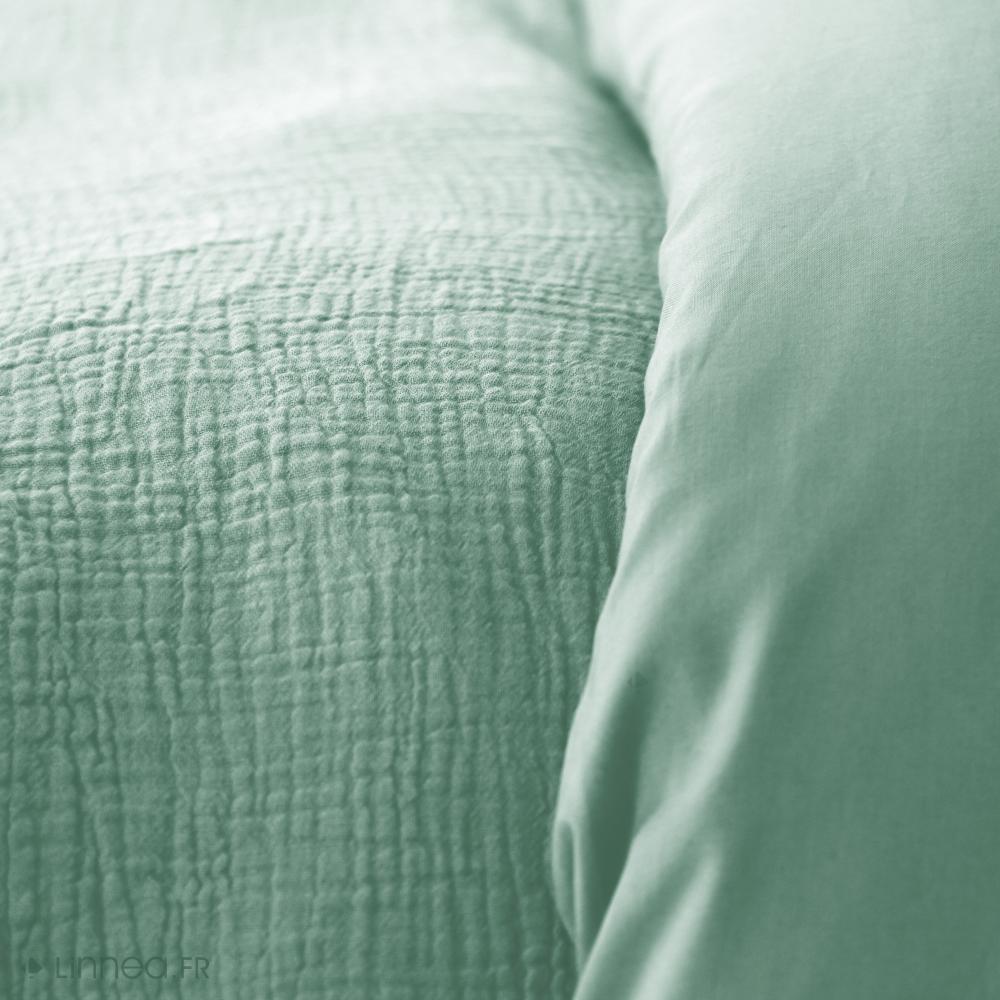 Parure de lit 140x200 cm double gaze de coton GAZGAZ vert amande 2 pièces