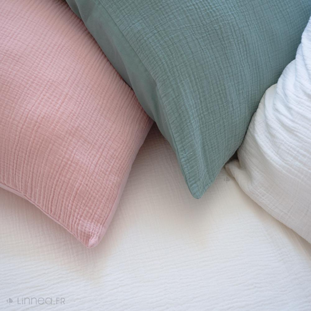 Parure de lit 140x200 cm double gaze de coton GAZGAZ vert amande 2 pièces