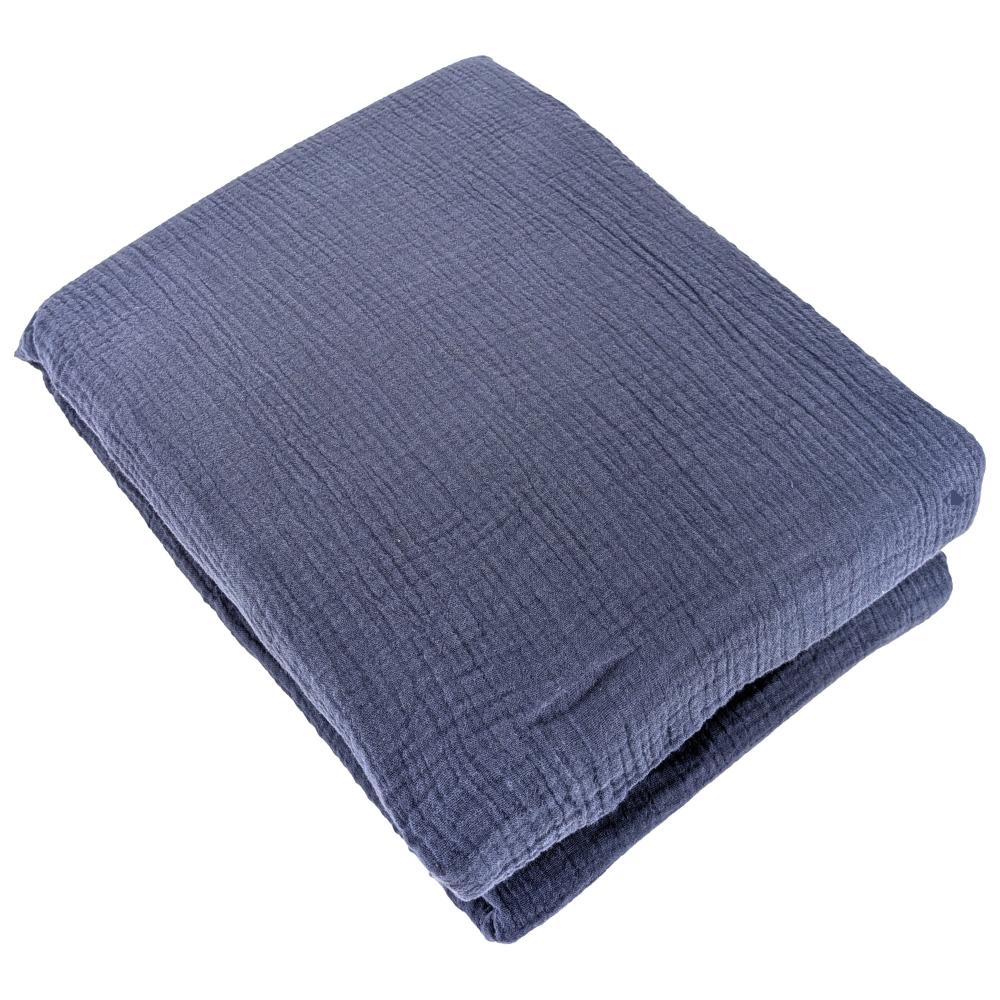 Parure de lit 260x240 cm double gaze de coton GAZGAZ bleu marine 3 pièces