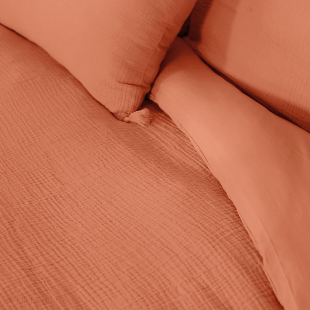 Parure de lit 260x240 cm double gaze de coton GAZGAZ caramel 3 pièces