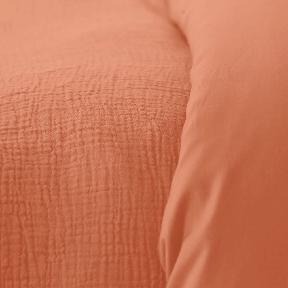 Parure de lit 260x240 cm double gaze de coton GAZGAZ caramel 3 pièces