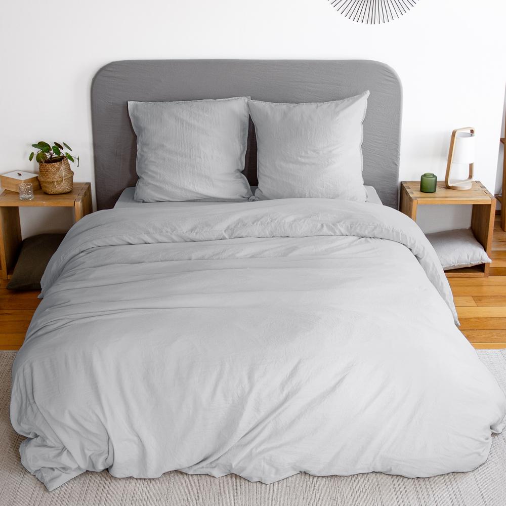 Parure 240x220 cm MILA polyester micro lavée gris perle 3 pièces