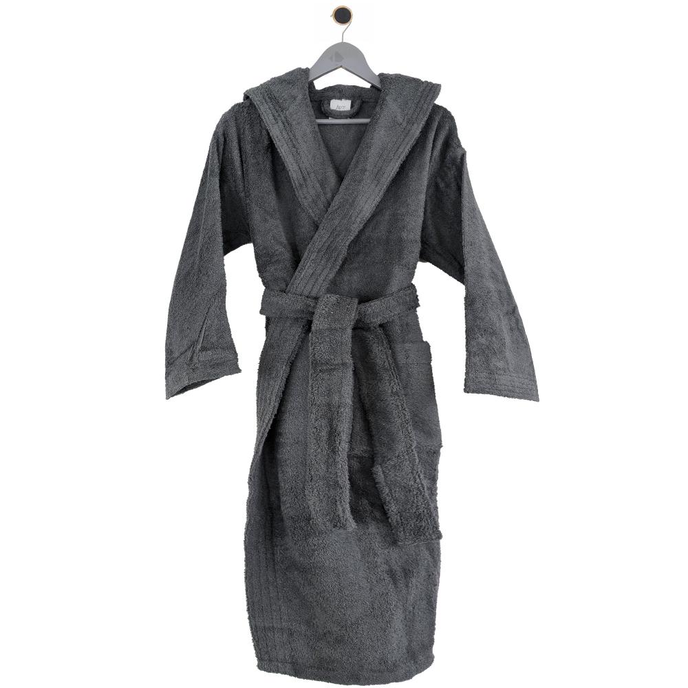 Peignoir à capuche adulte PURE coton L gris anthracite