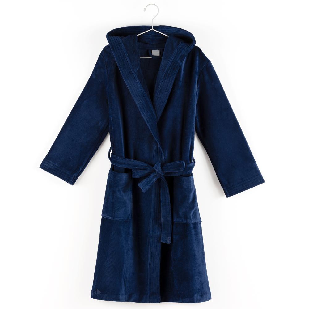 Peignoir à capuche adulte COOL coton M velours bleu Marine
