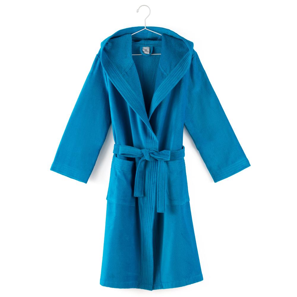 Peignoir à capuche adulte COOL coton M velours bleu Turquoise