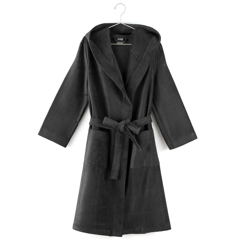 Peignoir à capuche adulte COOL coton M velours gris Anthracite