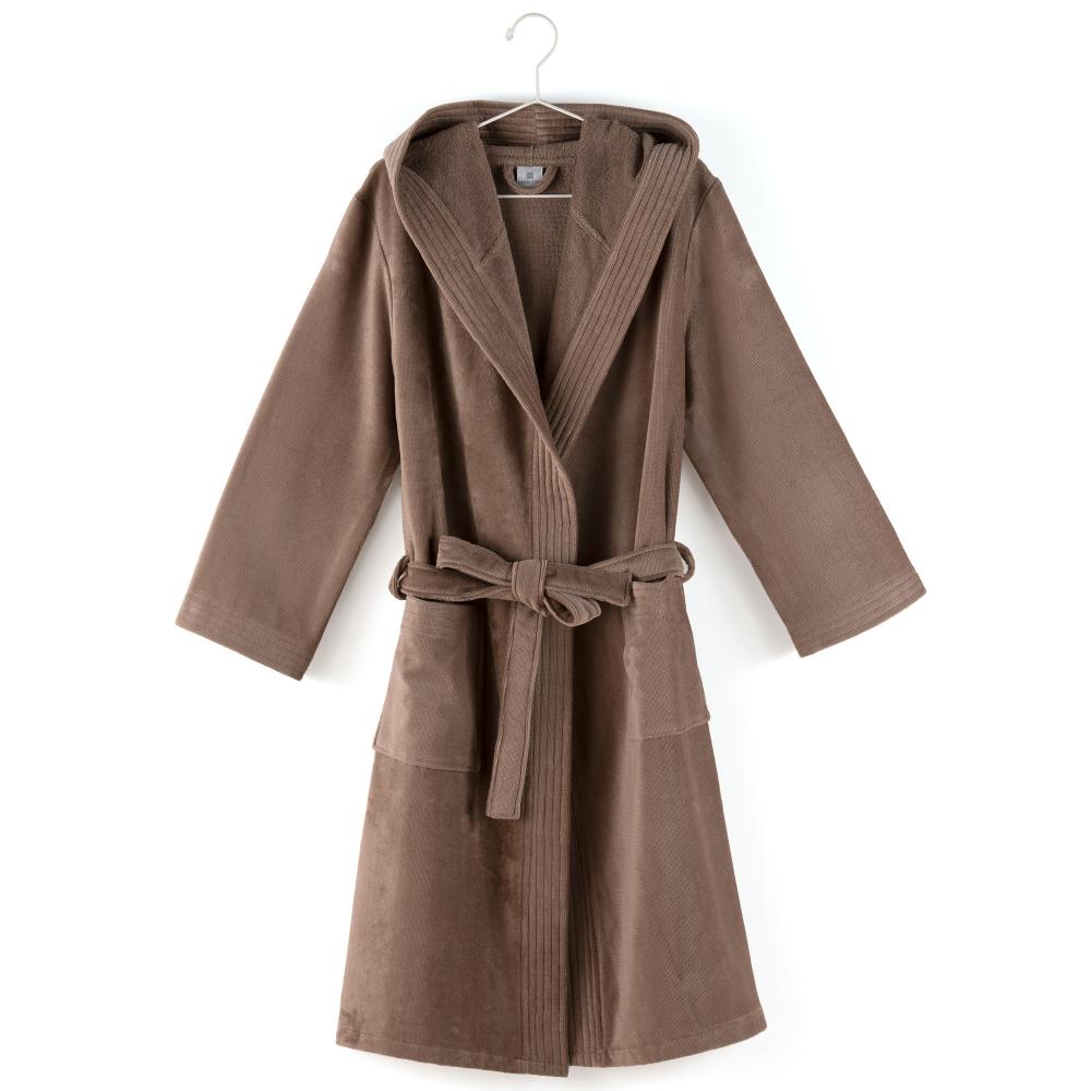 Peignoir à capuche adulte COOL coton M velours marron Taupe