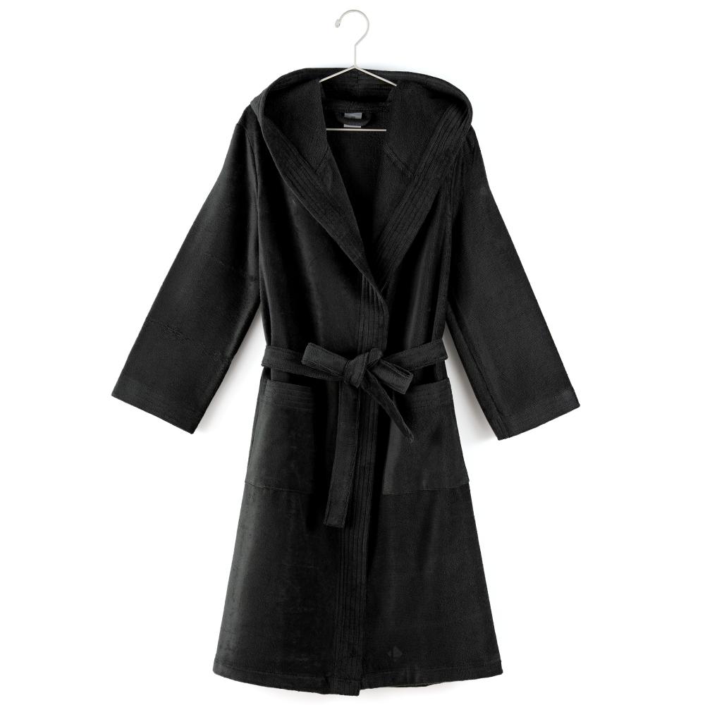 Peignoir à capuche adulte COOL coton M velours Noir