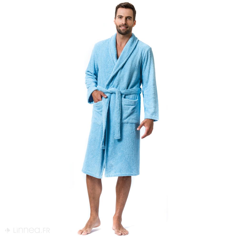 Peignoir col châle adulte PURE coton S bleu turquoise