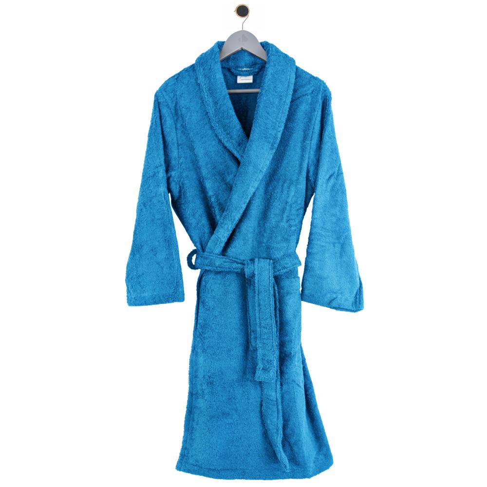 Peignoir col châle adulte PURE coton S bleu turquoise