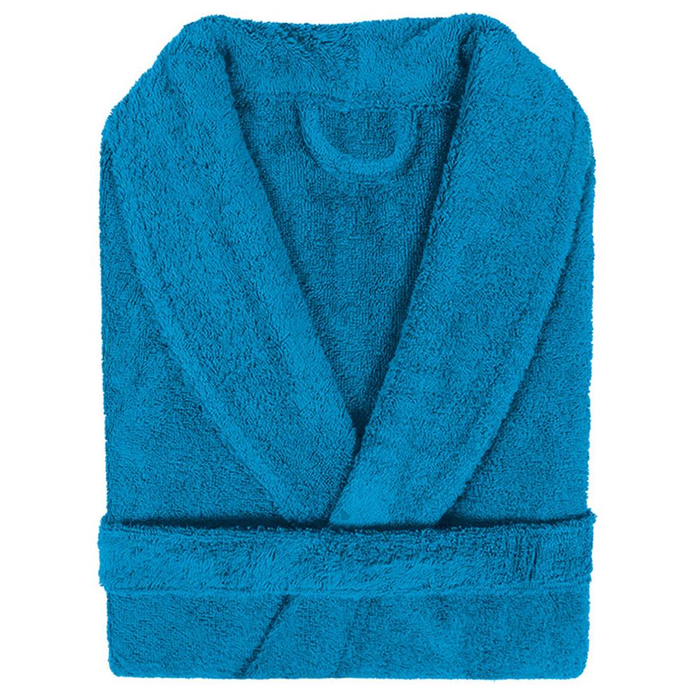 Peignoir col châle adulte PURE coton S bleu turquoise