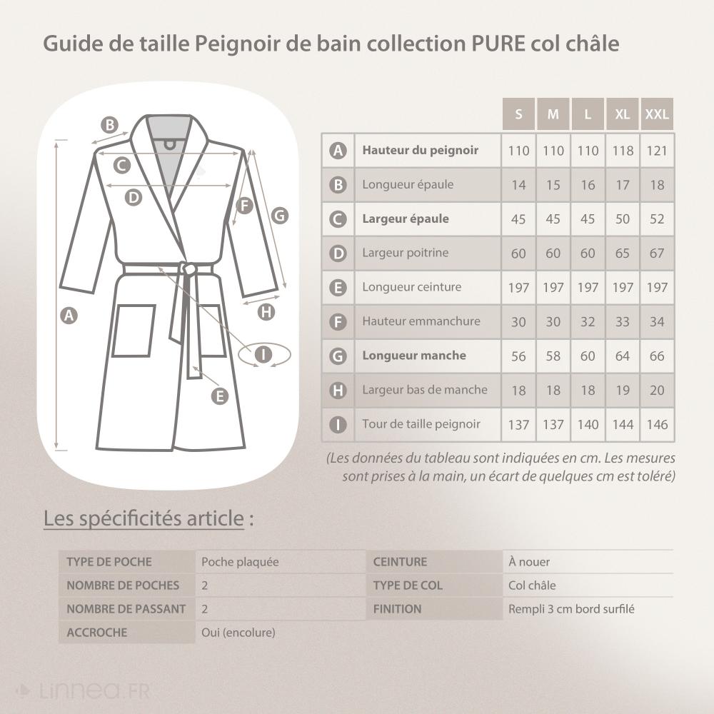 Peignoir col châle adulte PURE coton S bleu turquoise