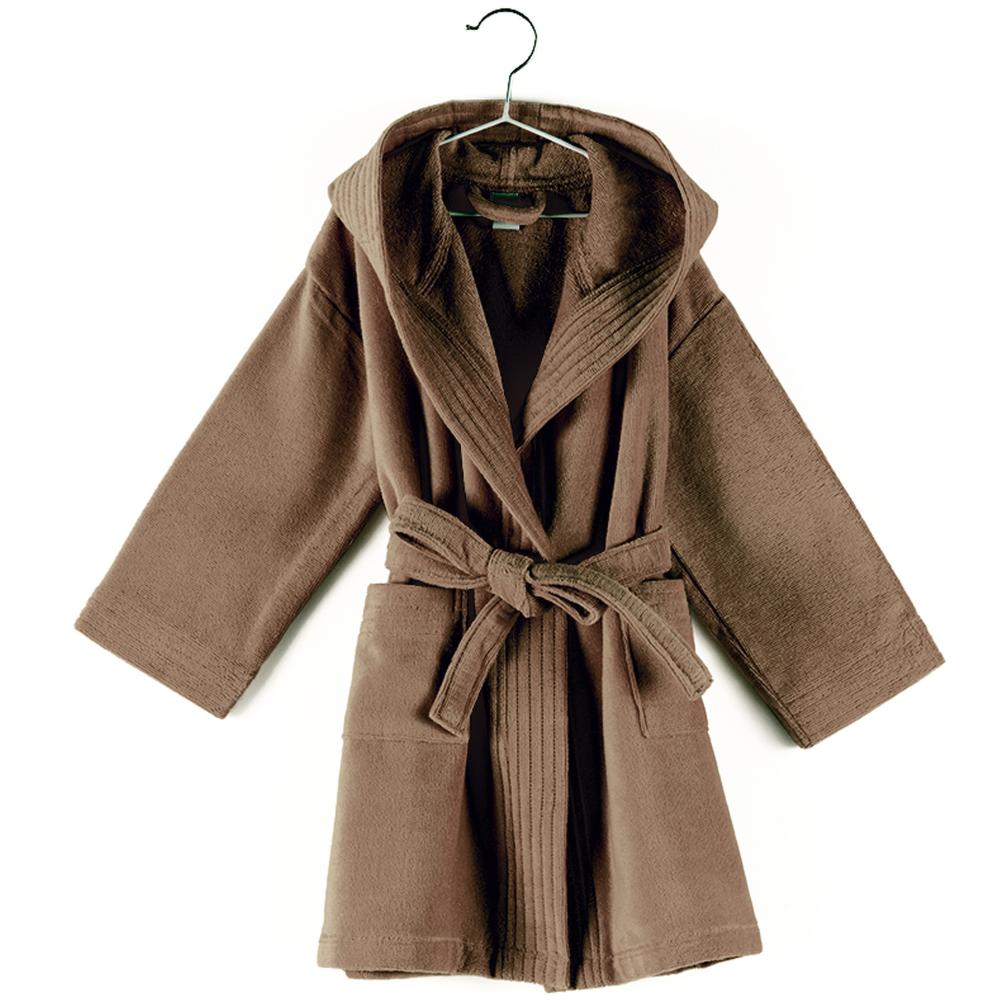 Peignoir à capuche enfant COOL coton 4 ANS velours marron Taupe