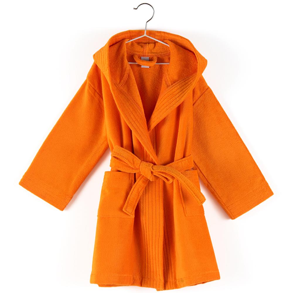 Peignoir à capuche enfant COOL coton 4 ANS velours Orange