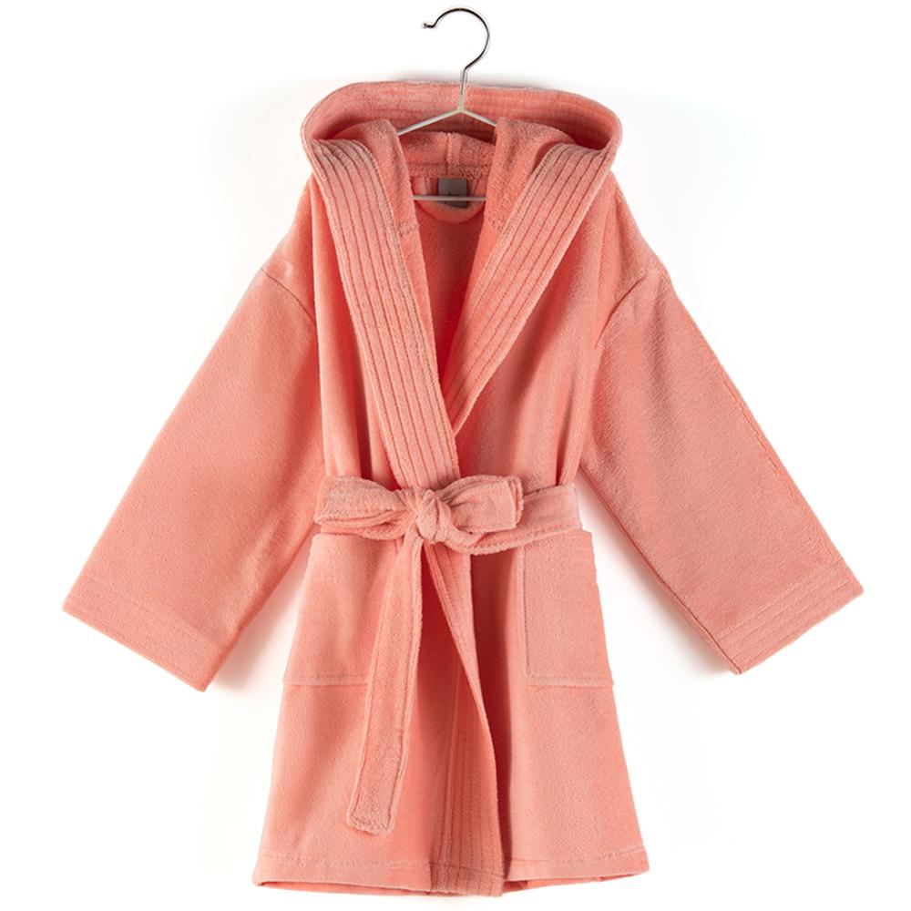 Peignoir à capuche enfant COOL coton 4 ANS velours orange Corail