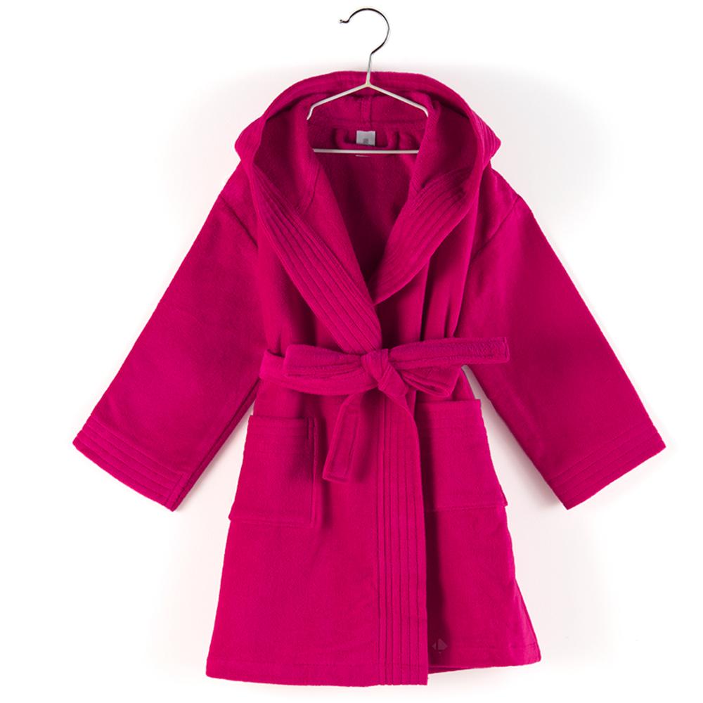 Peignoir à capuche enfant COOL coton 4 ANS velours rose Fuchsia