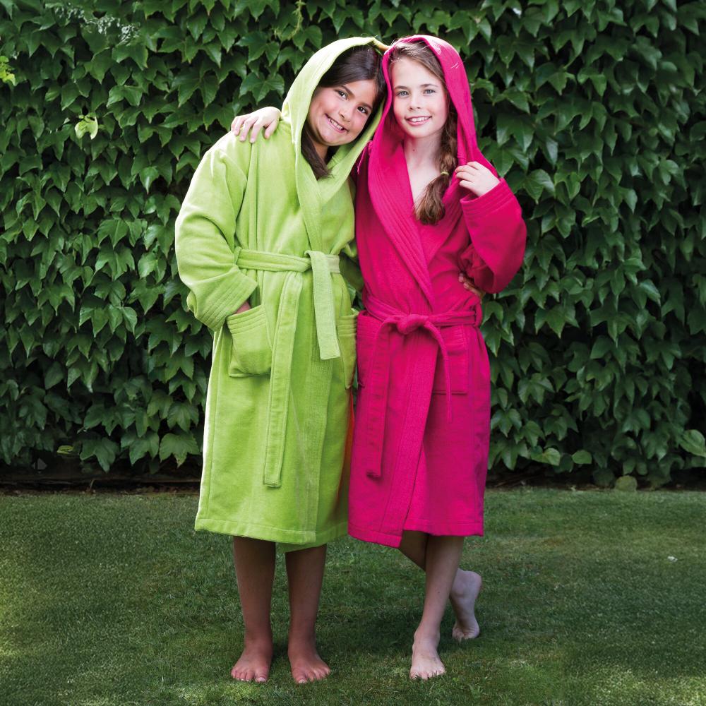 Peignoir à capuche enfant COOL coton 4 ANS velours rose Fuchsia