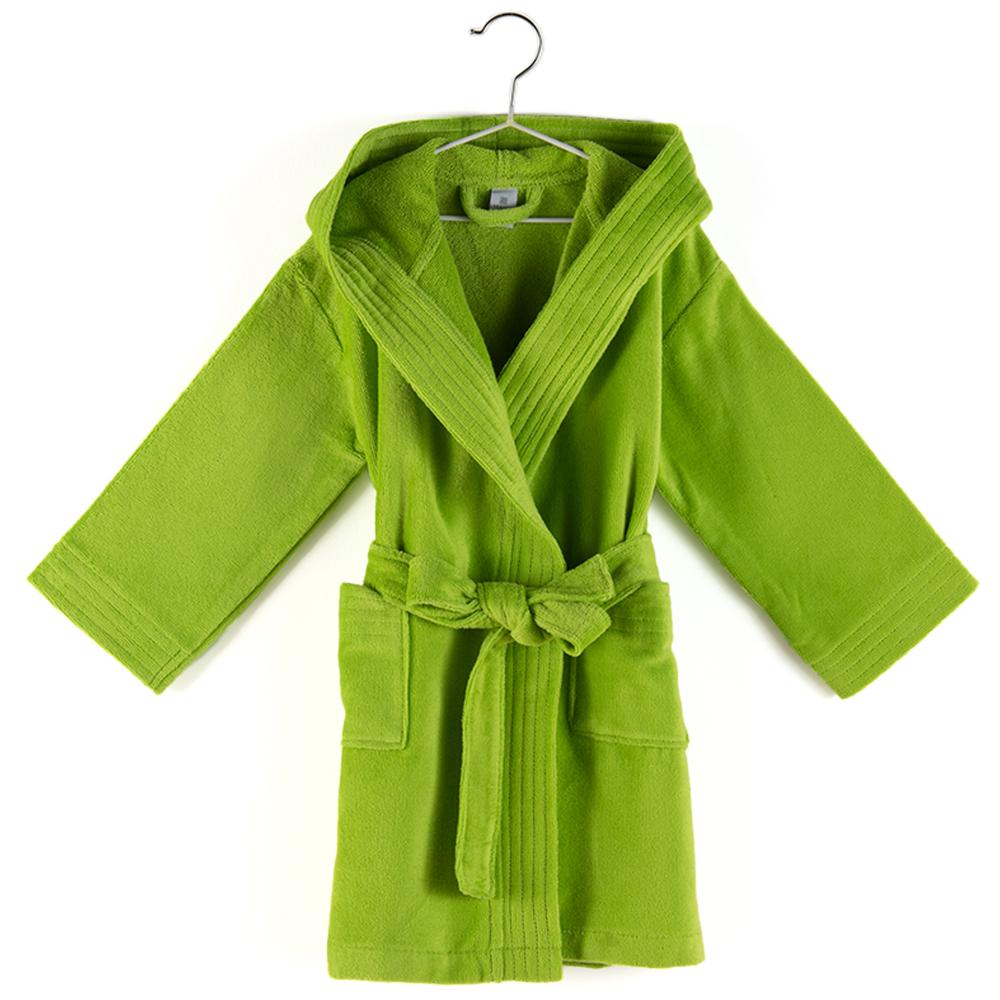 Peignoir à capuche enfant COOL coton 4 ANS velours vert Pistache