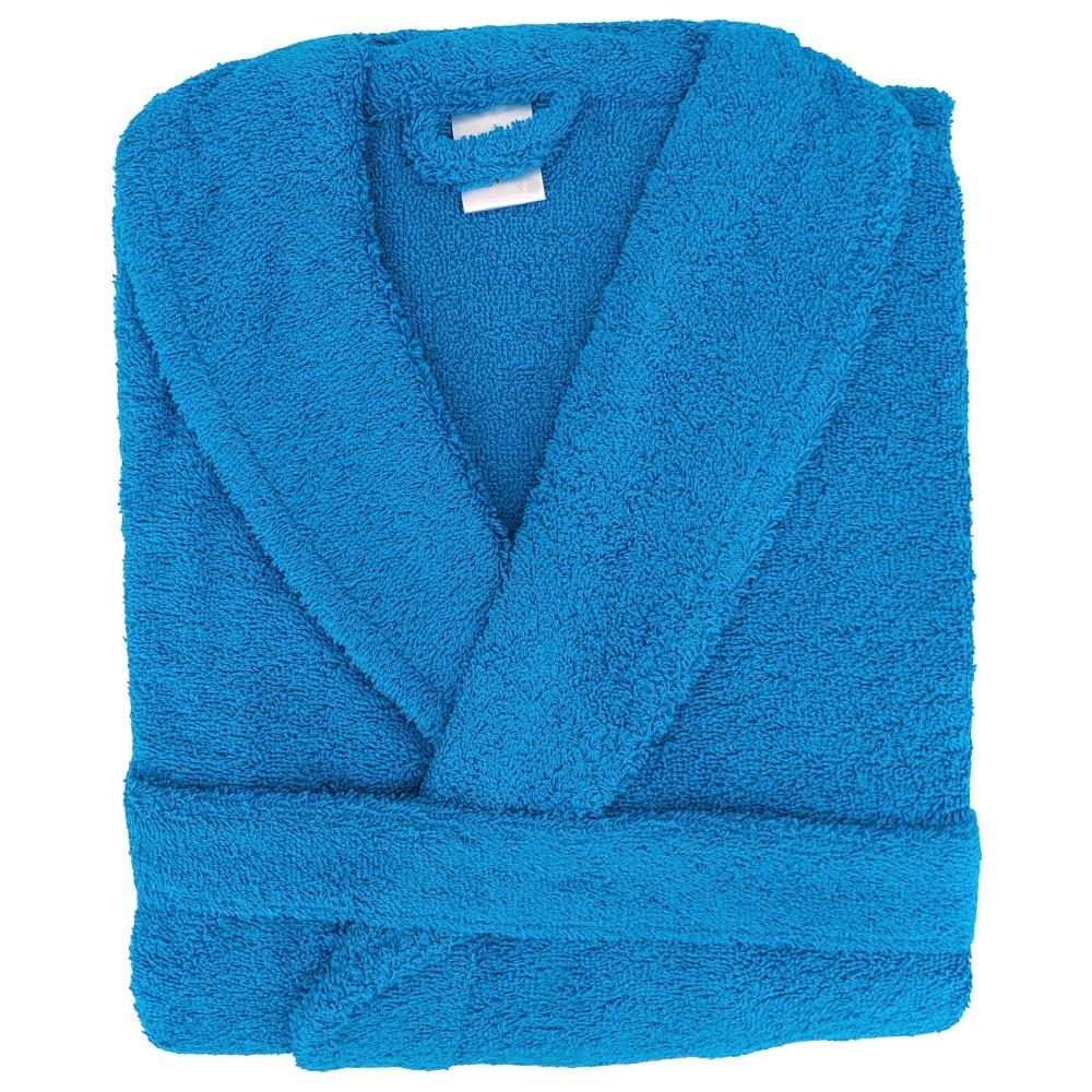 Peignoir col châle adulte ALPHA coton taille XL bleu turquoise