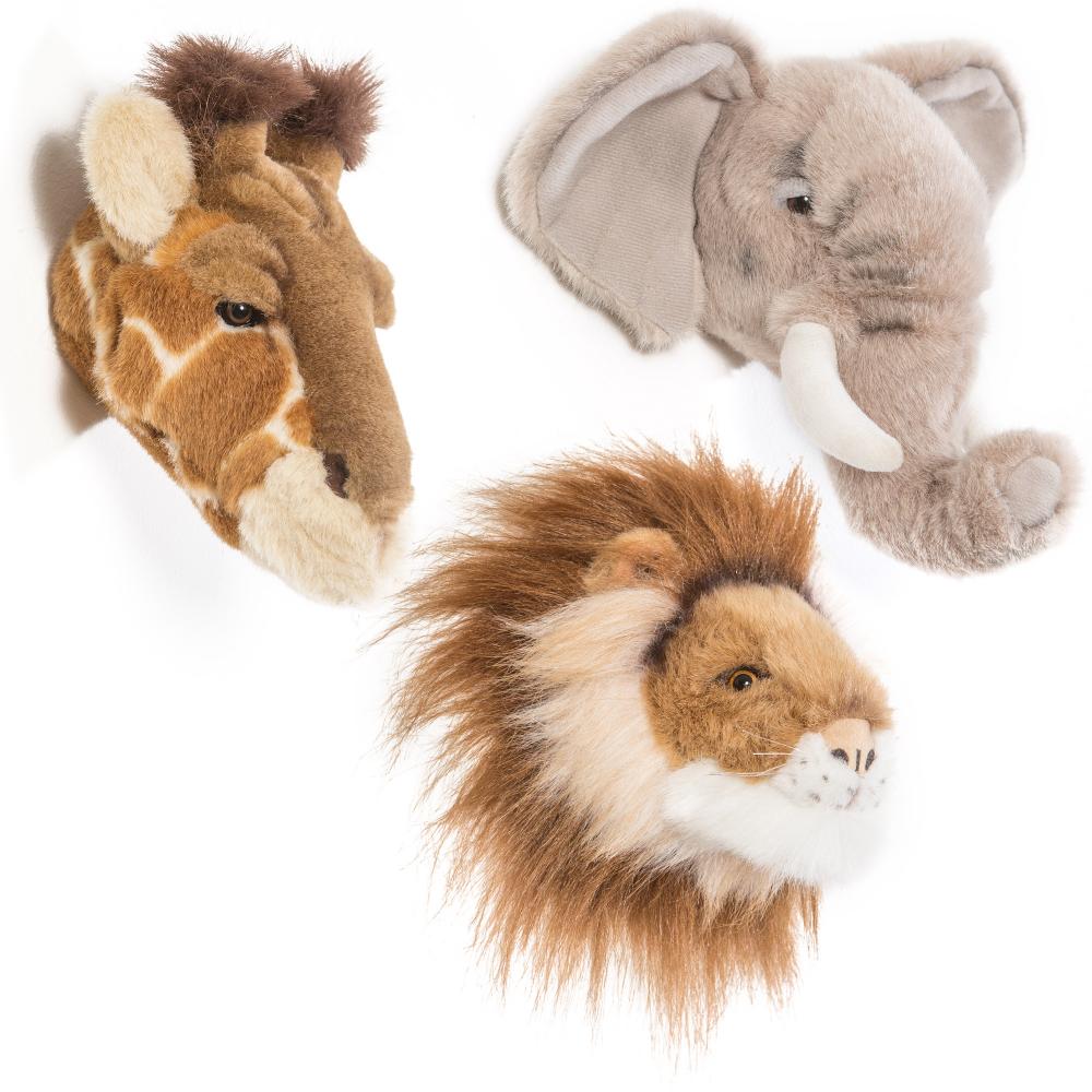 Peluche trophée mini 3 petites têtes collection Safari