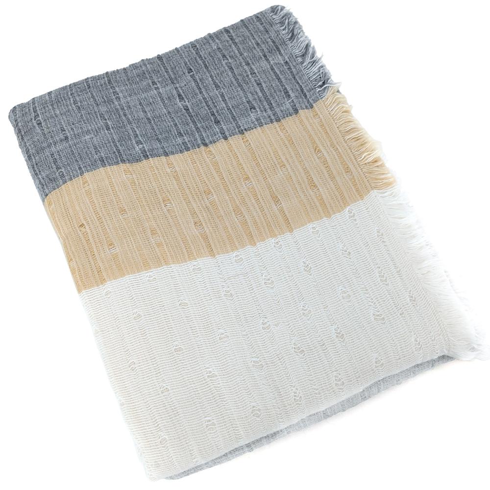 Plaid franges 150x180 cm LUANDA coton et matières mixtes naturel camel