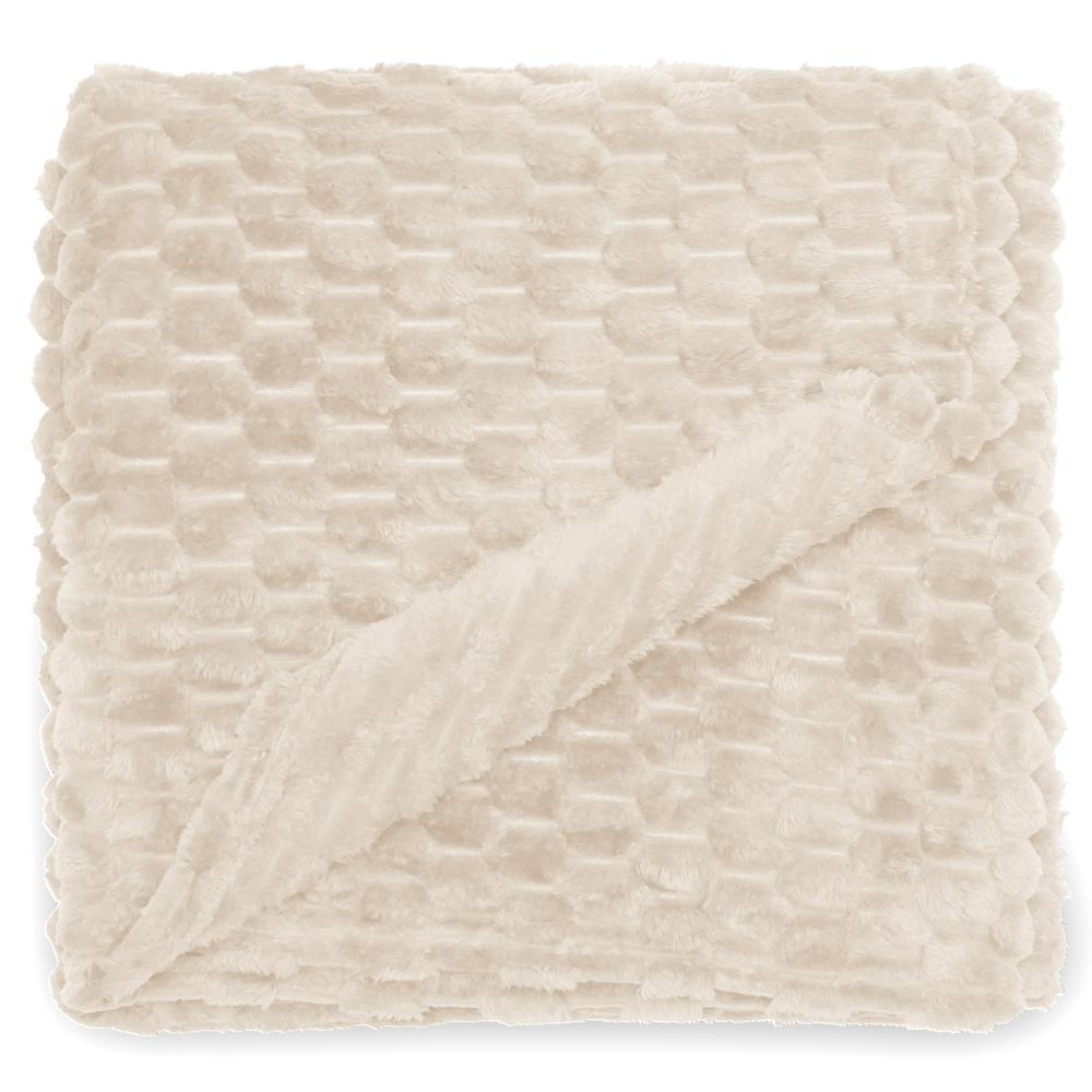 Plaid 130x170 cm LEMMING en velours jacquard de polyester blanc Craie
