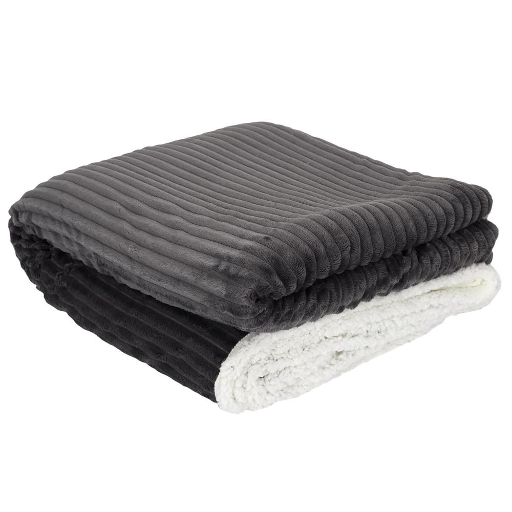Plaid flanelle côtelé 180x220 cm SHERPA gris