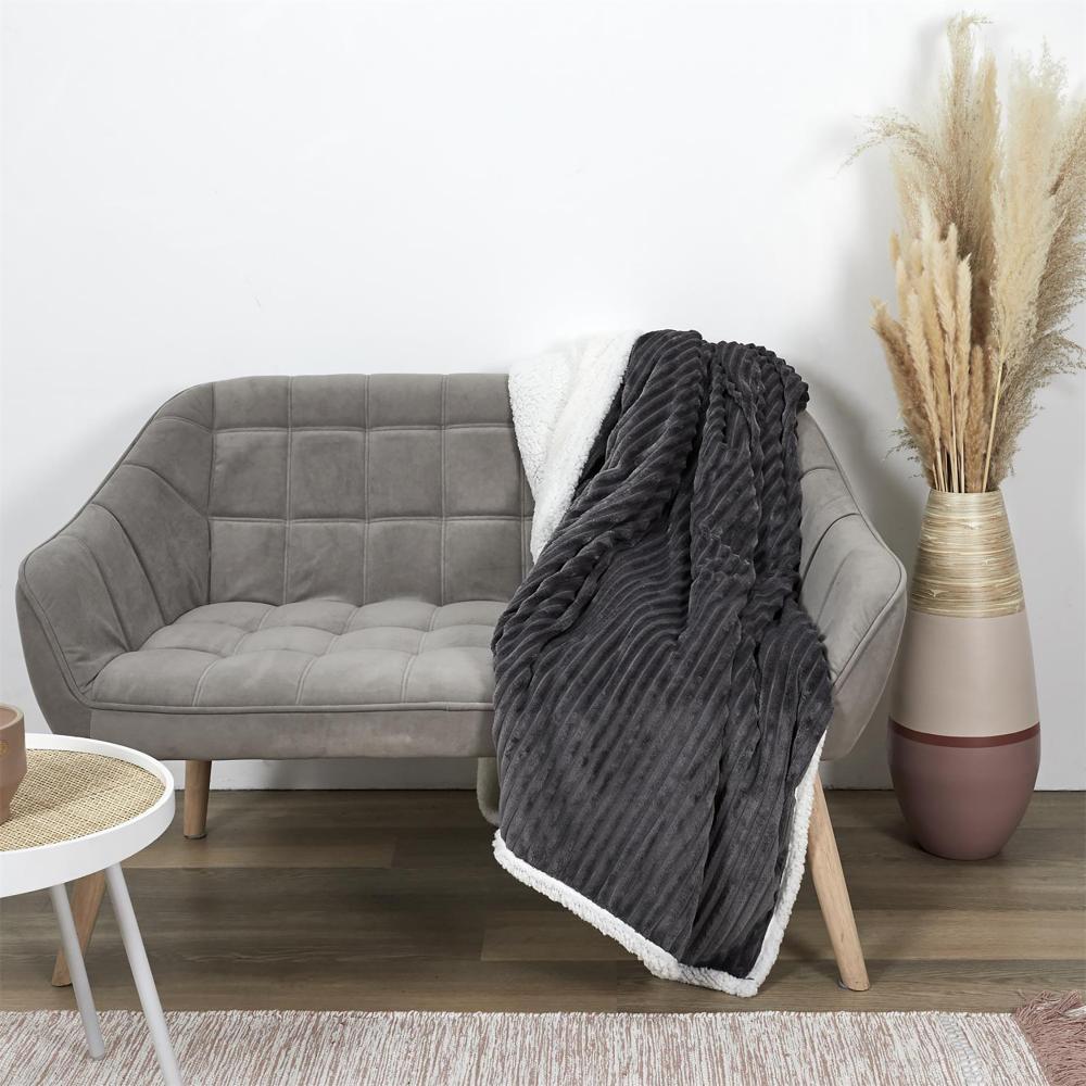 Plaid flanelle côtelé 180x220 cm SHERPA gris
