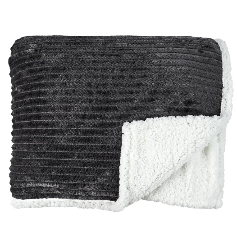 Plaid flanelle côtelé 180x220 cm SHERPA gris