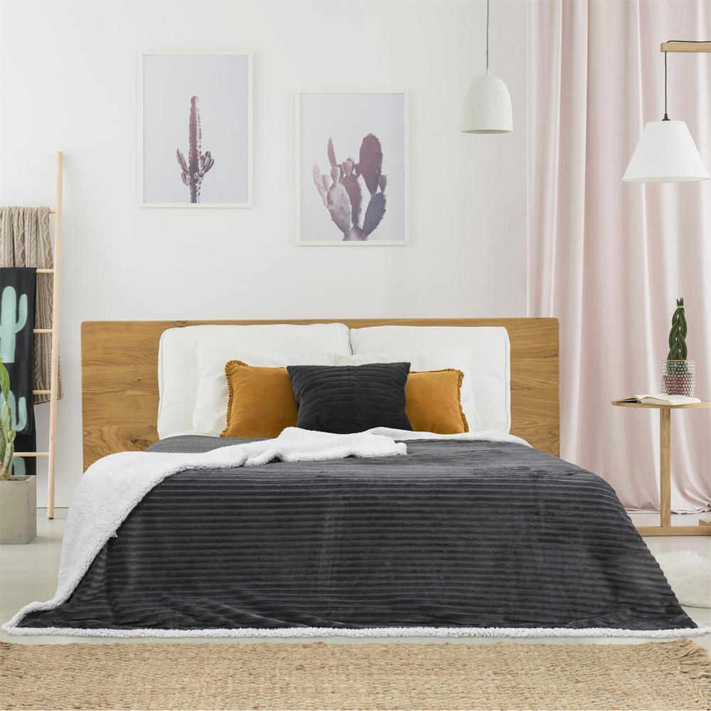 Plaid flanelle côtelé 180x220 cm SHERPA gris