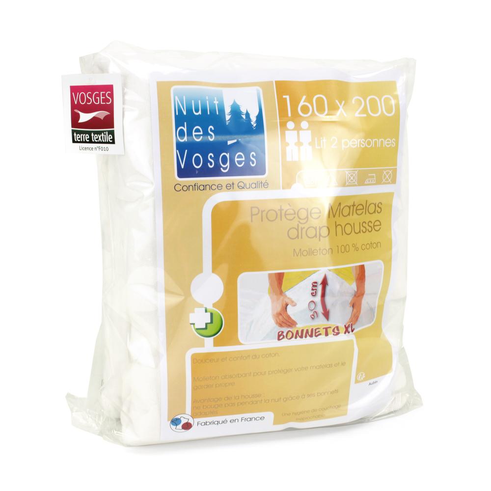 Protège matelas 160x200 cm Bonnet 30cm - AUBIN 100% coton gratté 2 faces, environ 220g/m²
