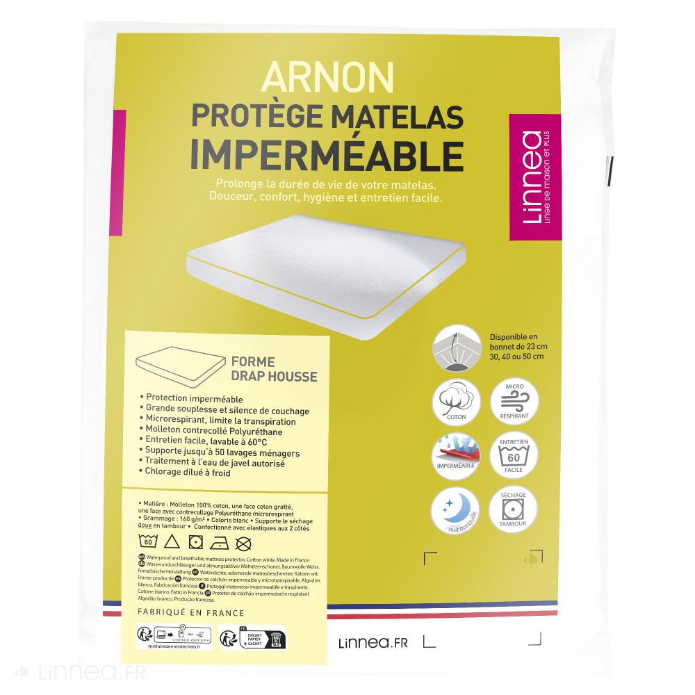 Protège matelas imperméable 90x200 cm bonnet 50cm ARNON molleton 100% coton contrecollé polyuréthane