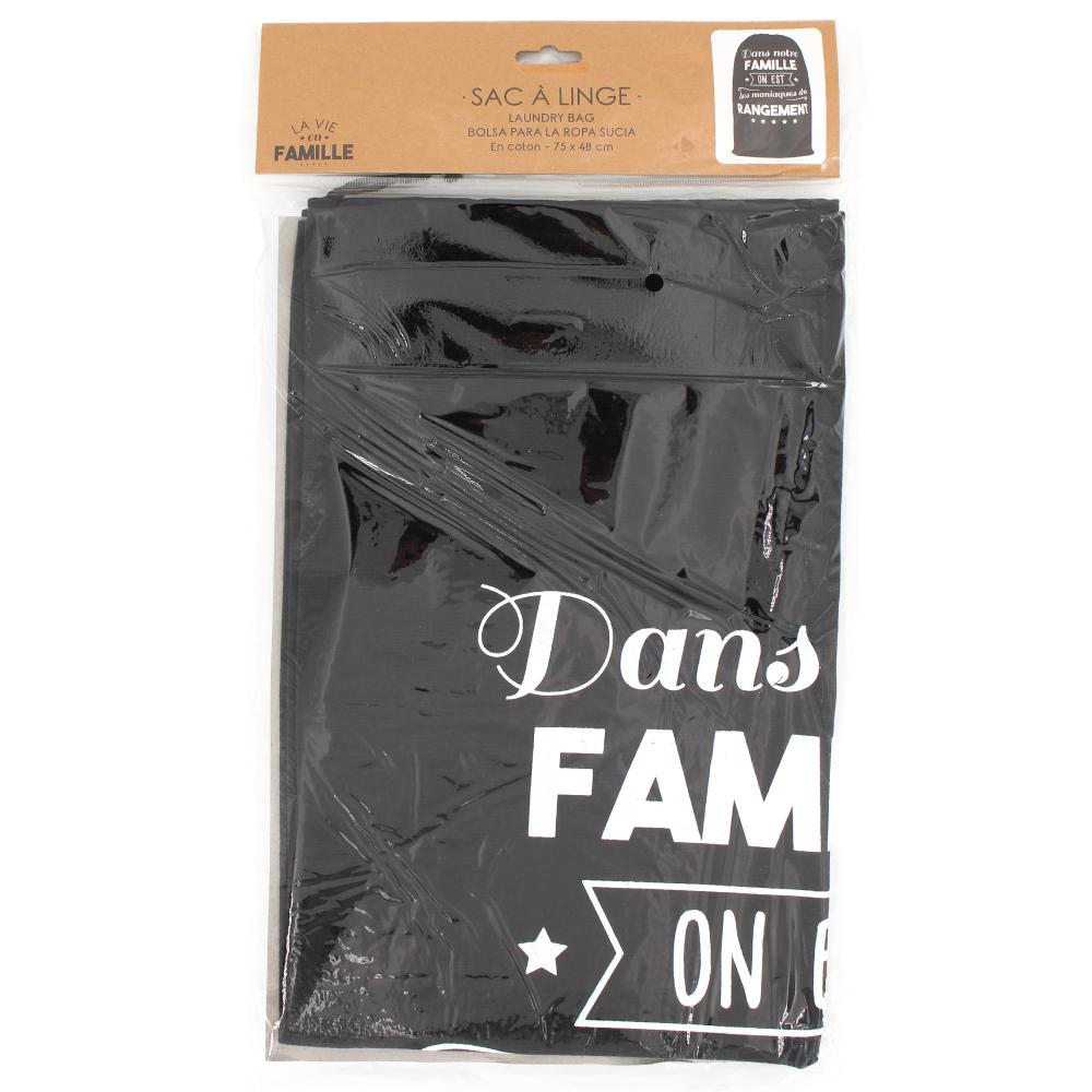 Sac à linge tissu 72x46cm noir les Maniaques du rangement