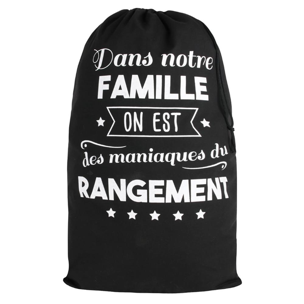 Sac à linge tissu 72x46cm noir les Maniaques du rangement