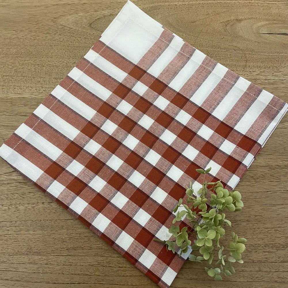 Serviette de table à carreaux 47x47 cm coton BISTROT Rouge paprika