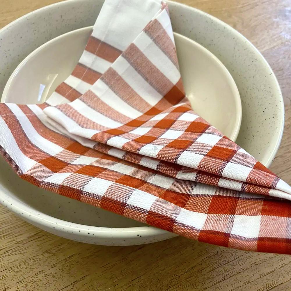 Serviette de table à carreaux 47x47 cm coton BISTROT Rouge paprika
