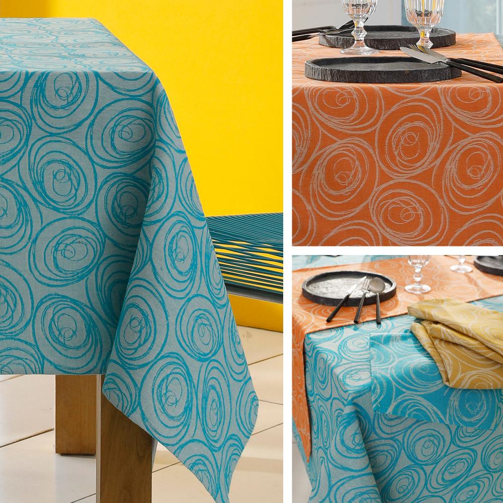 Lot de 3 serviettes de table 45x45 cm Jacquard 100% coton SPIRALE bleu turquoise