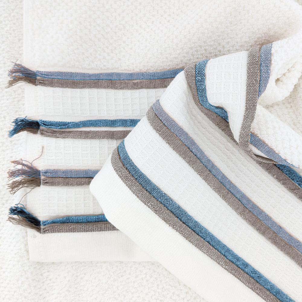 Serviette de toilette 50x100 cm pur coton collection SERATA blanc bleu