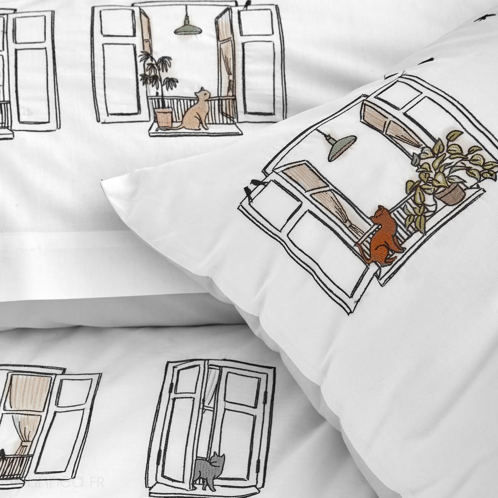 Taie d'oreiller 65x65 cm percale de coton BONJOUR blanc Mascarpone